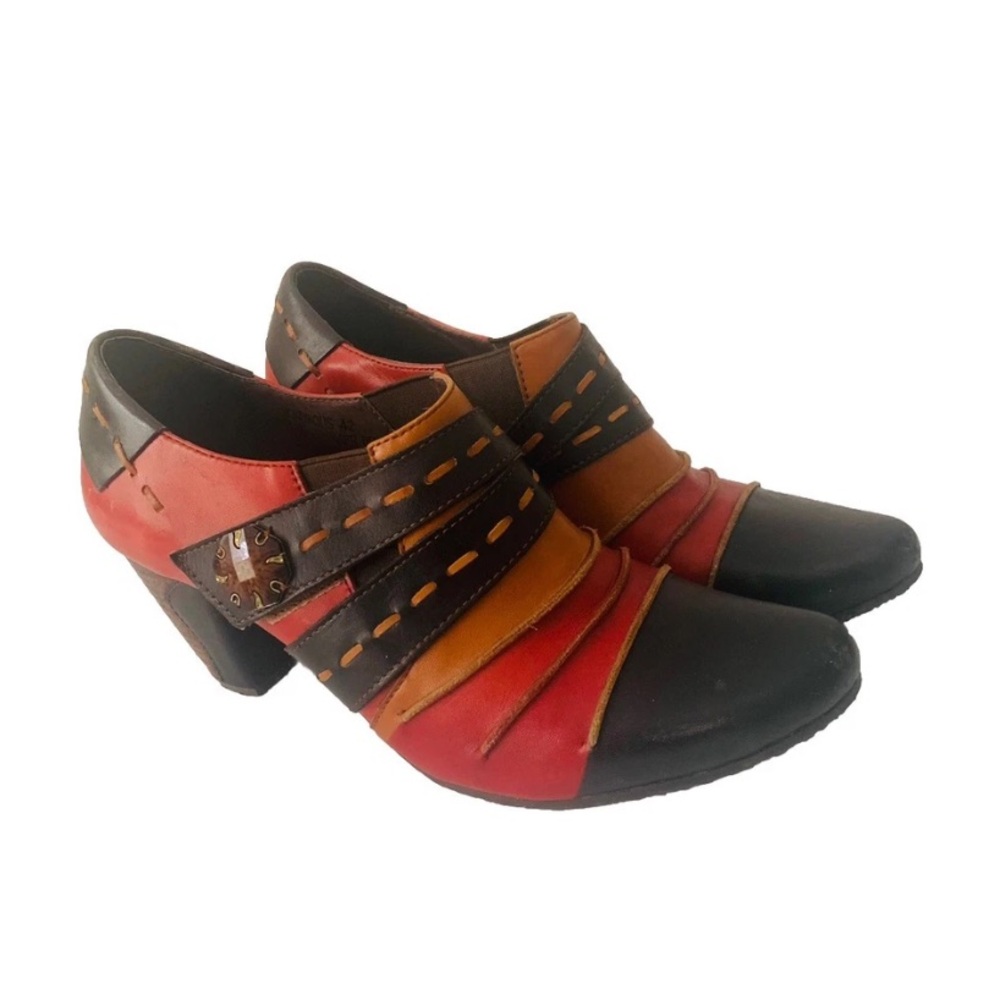 Spring Step L’artiste Boho Brown Red Leather Western Ankle Boots Women Sz EU 42